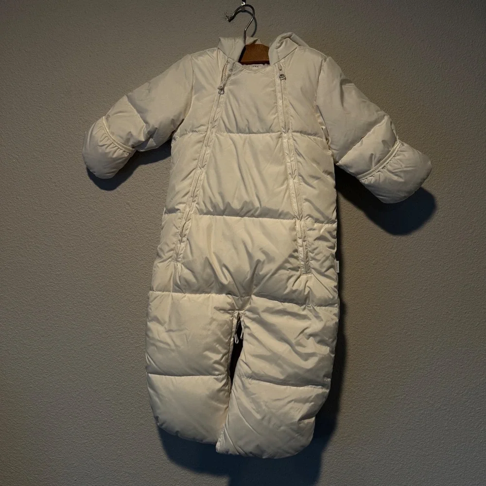 Baby Gap Cream Hooded Puffer Bunting‎ Snowsuit Fleece Lined 3-6 Months
